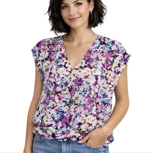 CAbi Eden Watercolor Floral Blouson Blouse Top Boho Cottagecore M